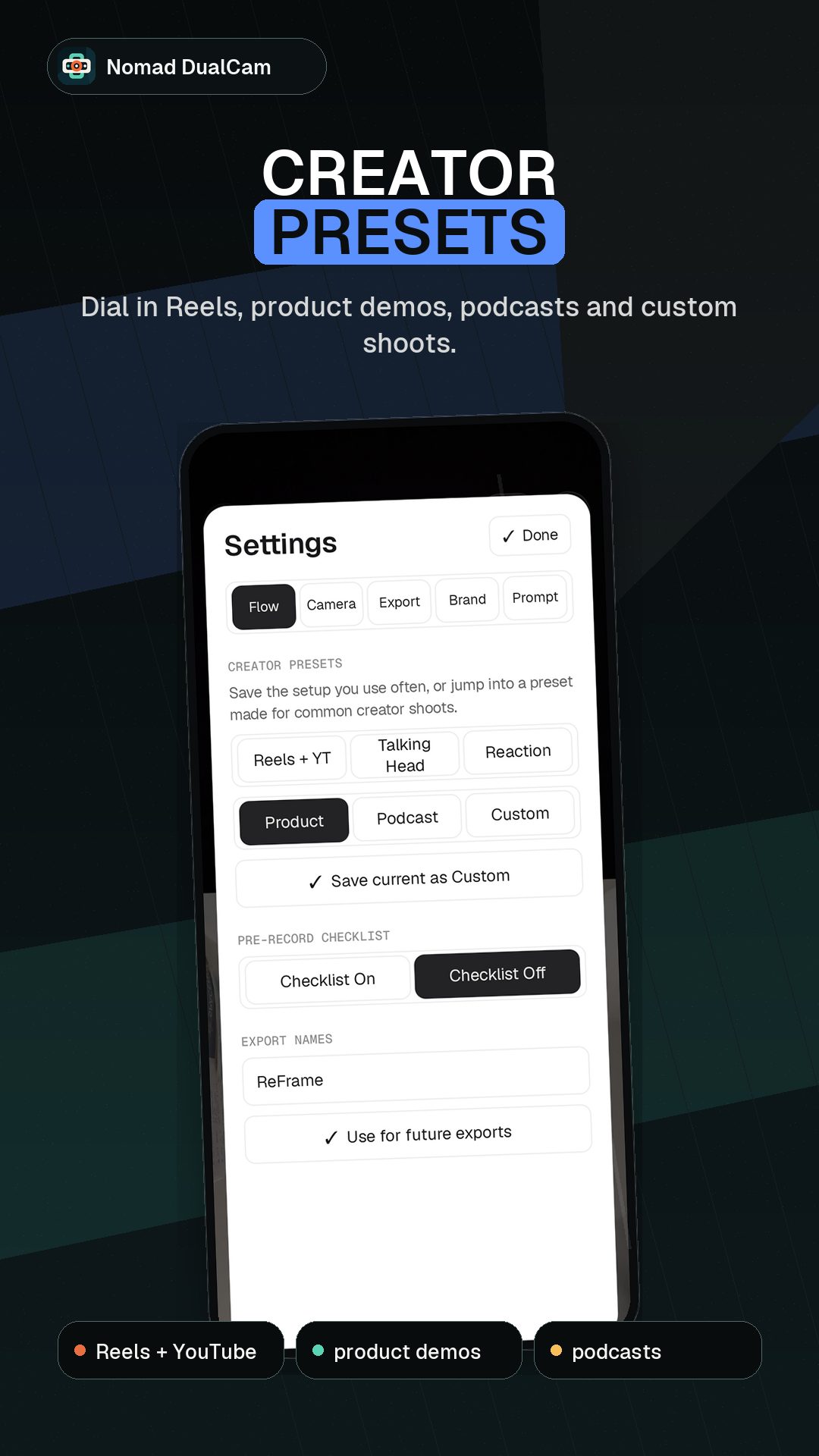 Nomad Camera — Creator presets